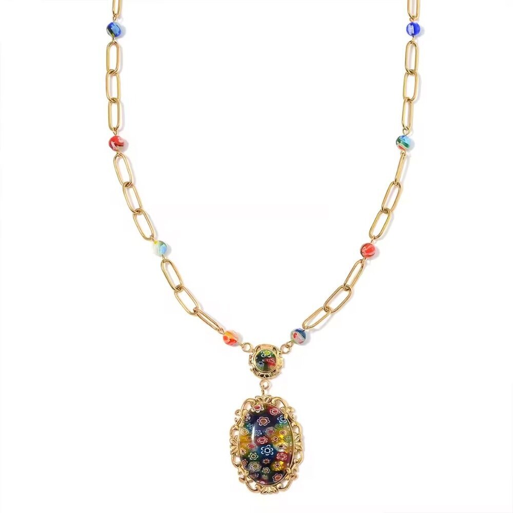 Stunning Murano Style Necklace in ION Plated YG Stainless Steel 20-22 Inches